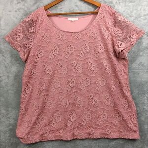 G‎ Collection Blouse With Lining Women's Rose Lace and Lining Size 3X